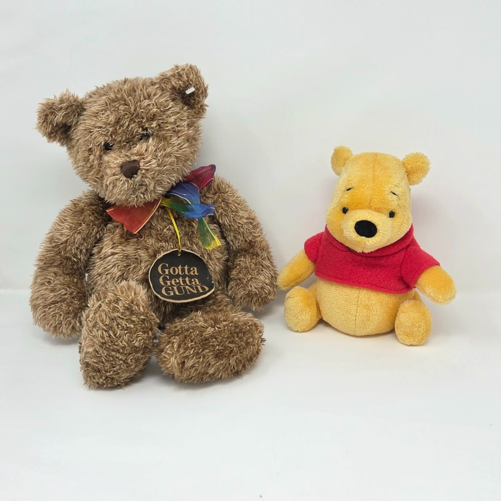 Vintage Gund BearEssence Teddy Bear & Disney Winnie the Pooh Plush Toy Lot of 2